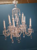 Irish cut crystal ten branch chandelier. {120 cm H x 70 cm Dia.}.