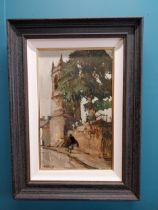 Cecil Maguire The Clock Tower Irvinestown oil on board. {59 cm H x 35 cm W}.