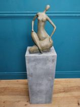 Exceptional quality contemporary bronze sculpture of a Lady raised on slate base {106 cm H x 27 cm W