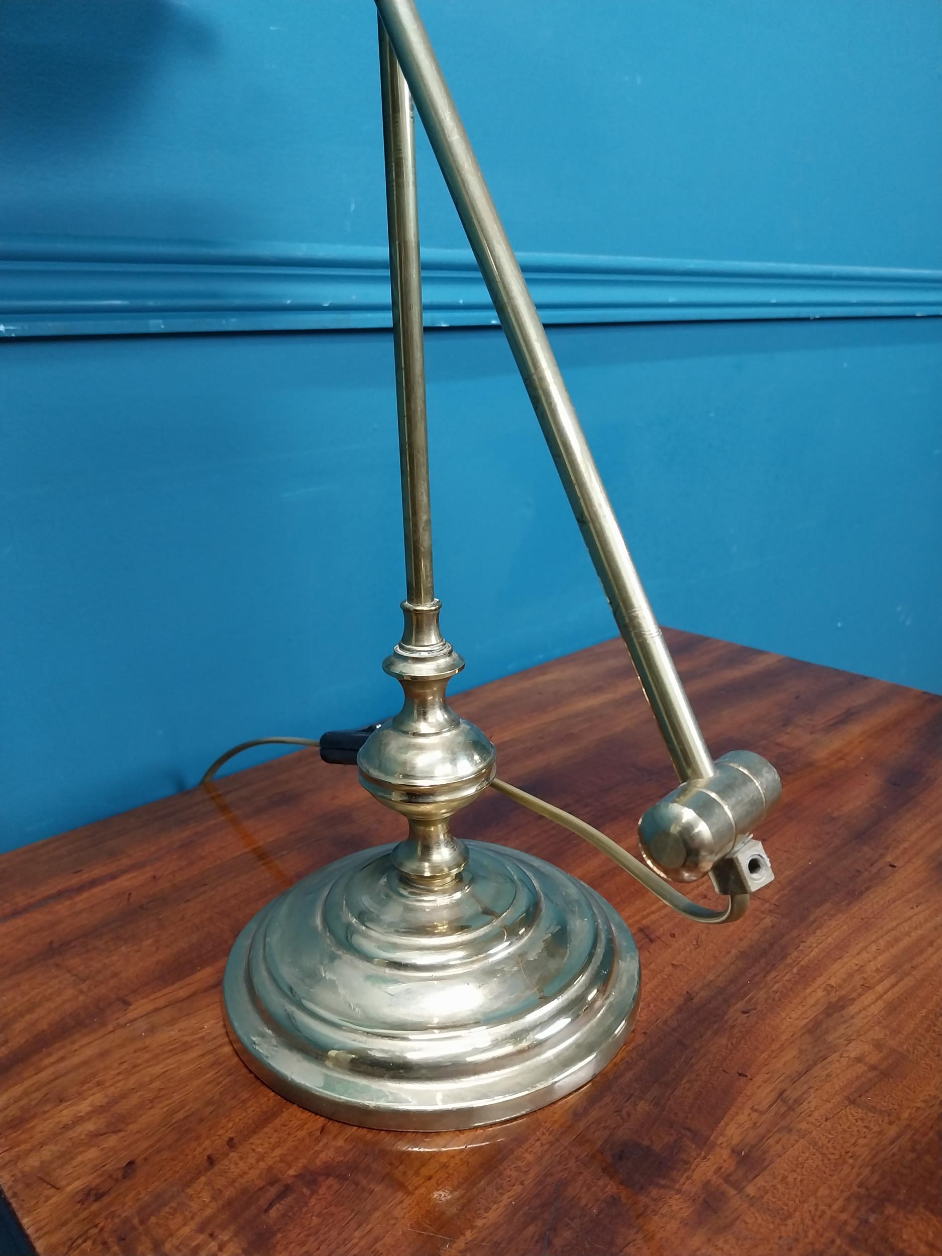 Good quality brass banker's lamp with green glass shade. {49 cm H x 26 cm W x 32 cm W}. - Image 8 of 9