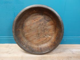 Large early 20th C. wooden bowl with twisted metal banding. {20 cm H x 70 cm Dia.}