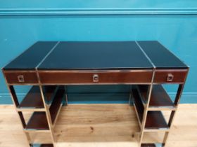 Exceptional quality chrome and cherrywood designer desk with leather top and two short drawers and