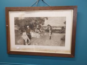 Late 19th C. black and white print The Vicar of Wakefield mounted in wooden frame {74 cm H x 91 cm