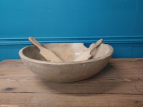 19th C. pine butter bowl with two pats. {13 cm H x 39 cm Dia>}.