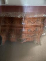 19th C. French walnut commode with marble top and ormolu mounts {85 cm H x 118 cm W x 58 cm D}.