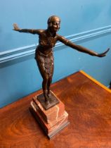 Bronze model of Dancer on marble base stamped D H Chiparus. {50 cm H x 35 cm W x 12 cm D}.