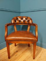 Good quality mahogany and leather office chair {83cm H x 60cm W x 67cm D}