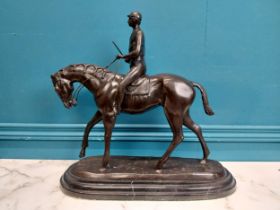 Good quality bronze model of Horse and Jockey on marble base. {40 cm H x 44 cm W x 13 cm D}.