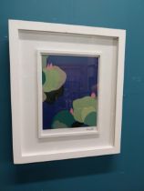 Patrick Scot Lotus on Pond framed coloured print. {28 cm H x 20 cm W}.