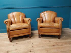 Pair of 1940's exceptional quality tanned leather chairs {84cm H x 75cm W x 79cm D}