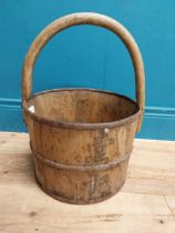 19th C. metal bound log bucket with handle. {44 cm H x 40 cm Dia.}.