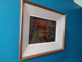 George McConkey Haystacks Co Wicklow framed oil on board. {24 cm H x 34 cm W}.