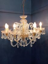 Cut glass eight branch chandelier {H 60cm x Dia 70cm }
