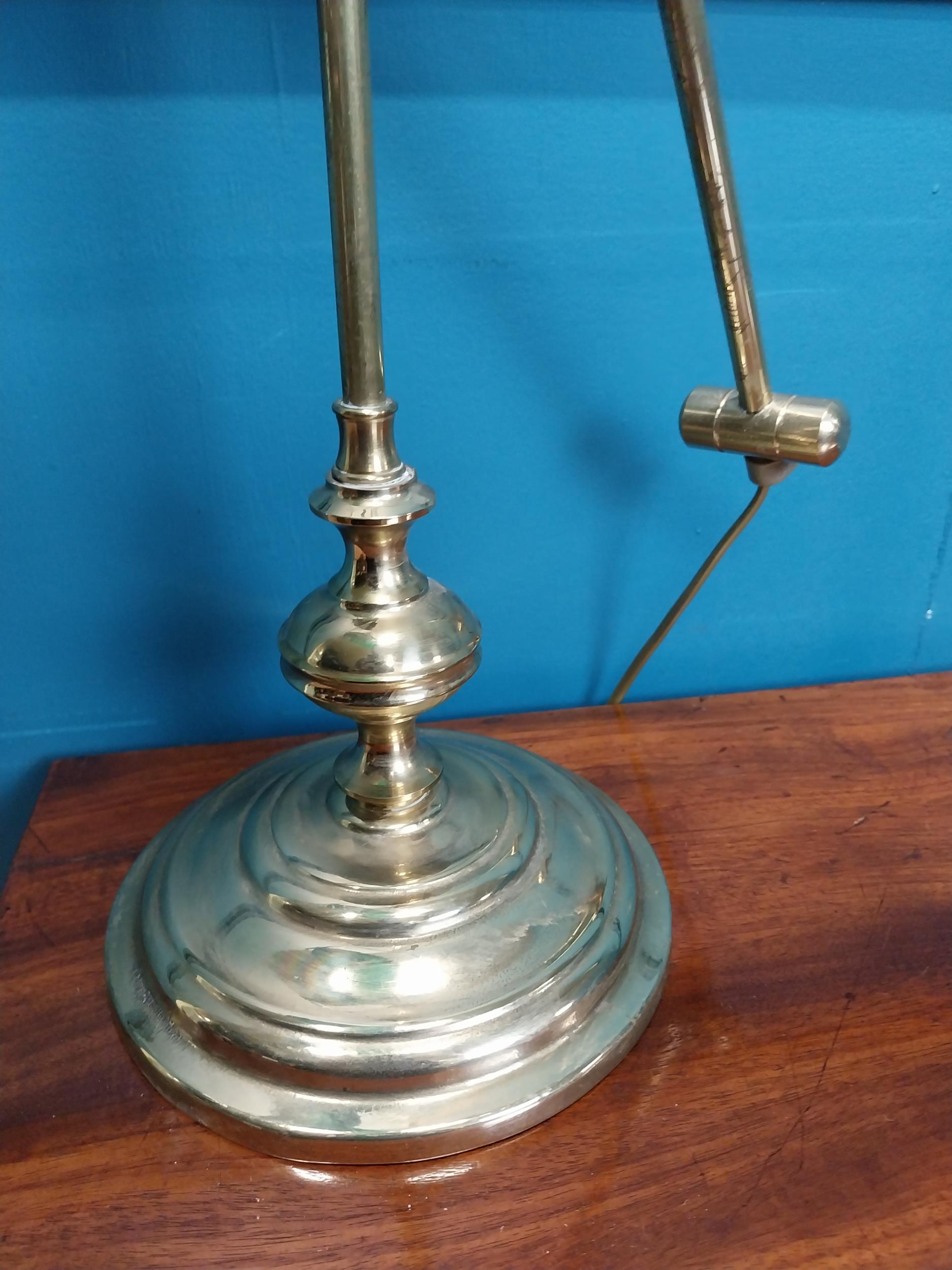 Good quality brass banker's lamp with green glass shade. {49 cm H x 26 cm W x 32 cm W}. - Image 6 of 9