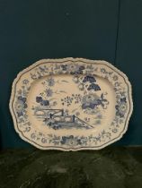 Victorian blue and white ceramic meat platter {30 cm H x 64 cm W}.