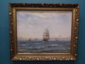 Early 20th C. watercolour mounted in carved gilt frame Maritime Scene J Downie 1934.