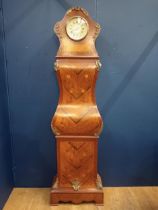 Vintage longcase inlaid clock with brass decorations {H 210cm x W 60cm x D 28cm }