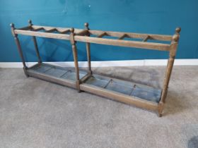 Early 20th C. oak stick stand with original zinc liners {76 cm H 186 cm W 30cm D}. (NOT AVAILABLE TO