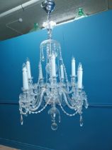 Irish cut crystal ten branch chandelier. {120 cm H x 70 cm Dia.}.