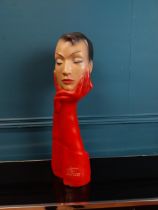 Christian Dior plaster advertising figure with red gloves. {58 cm H x 19 cm W x 14 cm D}.