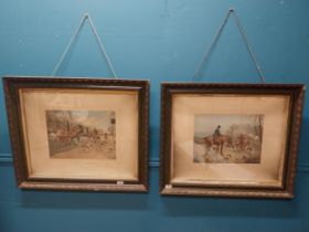 Pair of 19th C. coloured hunting prints mounted in painted frames. The Opening Day and The Brush