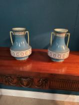 Pair of Victorian hand painted ceramic vases {29 cm H x 23cm Dia.}.