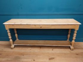 19th C. painted pine side table with turned legs on platform base. {84 cm H x 109 cm W x 47 cm D}