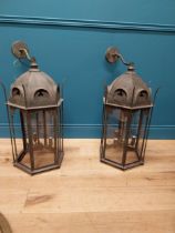 Pair of good quality bronzed metal wall lanterns in the Gothic style {87 cm H x 43 cm W x 48 cm D}.