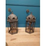 Pair of good quality bronzed metal wall lanterns in the Gothic style {87 cm H x 43 cm W x 48 cm D}.