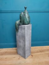 Exceptional quality contemporary bronze sculpture of a Lady raised on slate base {106 cm H x 27 cm W