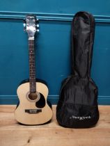 Martin Smith 6 string acoustic Guitar with material case {104 cm H x 40 cm W x 10 cm D}.