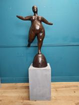 Exceptional quality contemporary bronze sculpture of a curvy Lady raised on slate base {170 cm H x