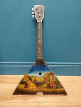 Hand painted 3 string Balalaika {68 cm H x 41 cm W x 12 cm D}.