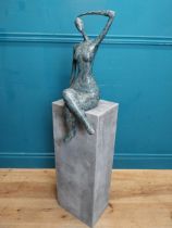 Exceptional quality contemporary bronze sculpture of a Lady raised on slate base {109 cm H x 27 cm W