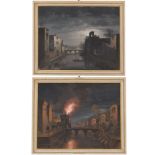 Pair of paintings "NIGHT RIVER CHANNELS"
