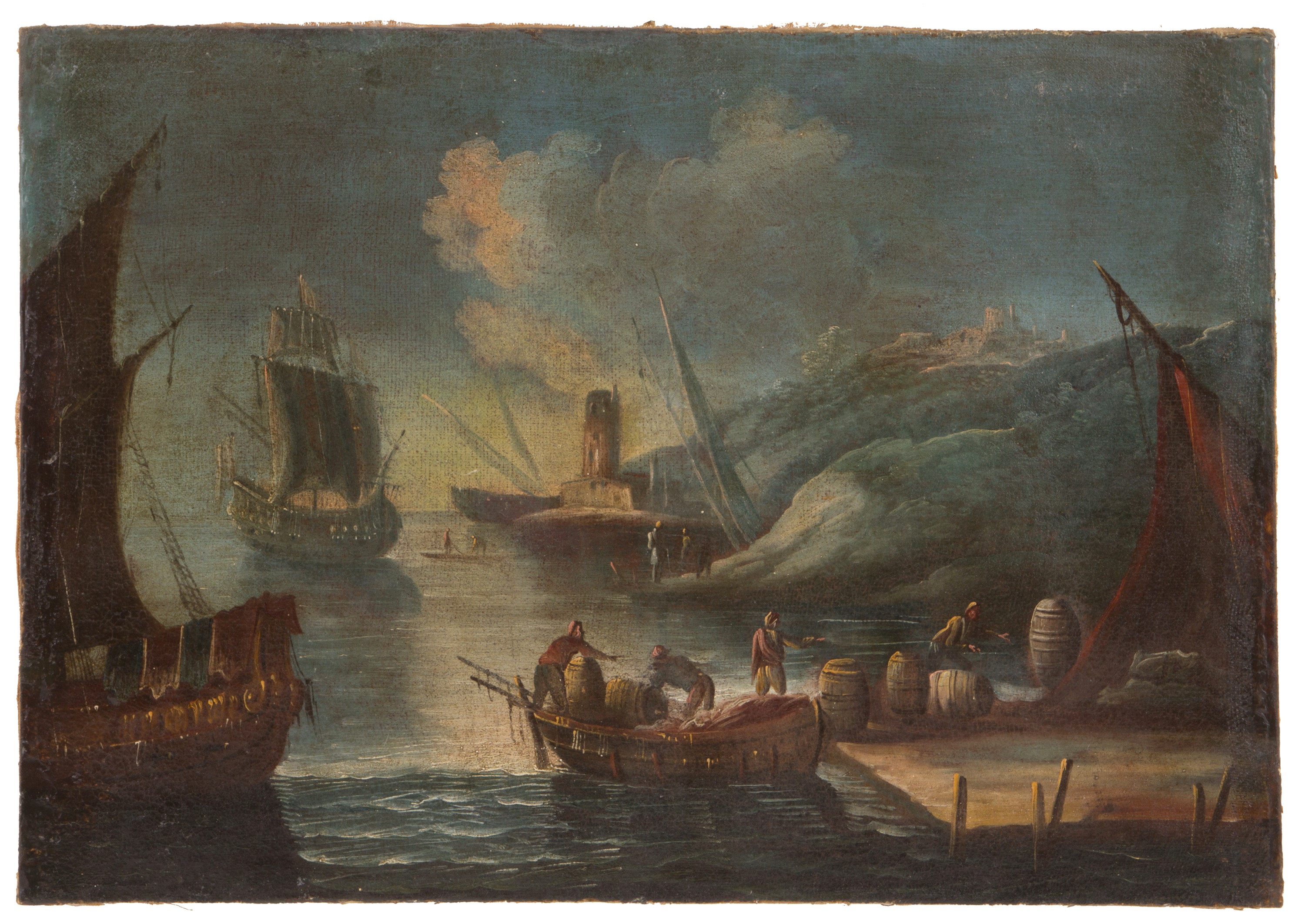 Pair of paintings "PORTS WITH BOATS AND CHARACTERS" - Image 3 of 5