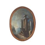 Oval painting "MARINA WITH ARCHITECTURE AND CHARACTER"
