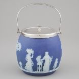 Wedgwood Blue Jasper-Dip Biscuit Barrel, 20th century, height 8.5 in — 21.5 cm