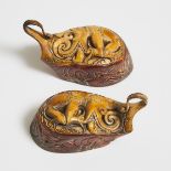 Pair of Dayak Man's Carved Hornbill Casque Ear Ornaments, 19th/early 20th century, length 4 in — 10.