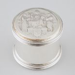 English and French Silver 'Paris' Cylindrical Box, Charles & Richard Comyns, London, 1923, height 2.