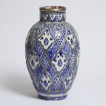 Large Moroccan Blue and White Glazed Pottery Vase of Alhambresque Design, early/mid 20th century, he