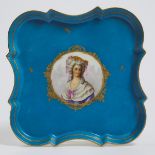 'Sèvres' Bleu Céleste Ground 'Princesse de Lamballe' Portrait Tray, late 19th century, diameter 14.3