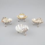 Set of Four Mid-Georgian Silver Shell Salt Cellars, possibly Provincial, c.1760, width 3.5 in — 8.8