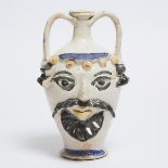 Sicilian Glazed Pottery Amphora Head Form Vase, 20th century, height 10.5 in — 26.7 cm