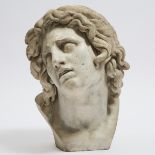 Massive Roman Copy of the Hellenistic Marble Head of The Dying Alexander, 17th century, height 23 in