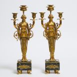 Pair of French Empire Style Gilt Bronze Figural Candelabra, early-mid 20th century, height 18.5 in —