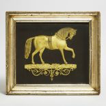 Victorian Shadow Box Framed Gilt Bronze Relief of a Stallion, 19th century, 15.5 x 17.5 x 3.25 in —