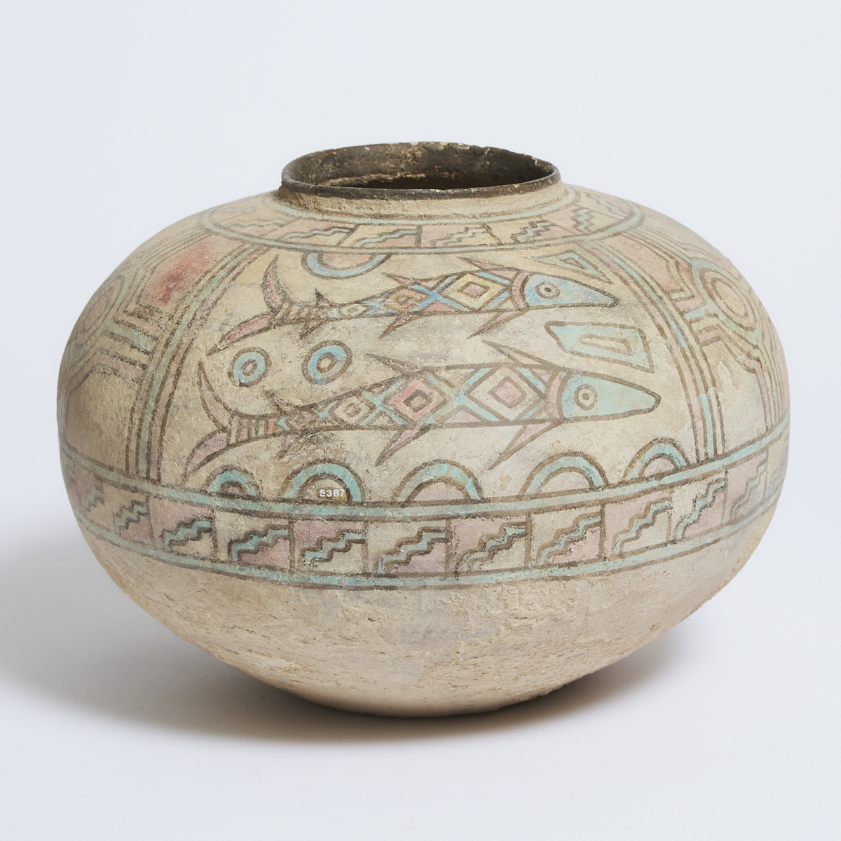 Indus Valley Civilization Polychromed Pottery Jar, Mehrgarh, 2600-2000 BC, height 8.6 in — 21.8 cm,