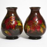 Pair of Moorcroft Flambé Hibiscus Vases, c.1960, height 7.9 in — 20 cm (2 Pieces)