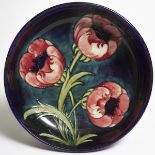 Moorcroft Poppy Bowl, c.1940, height 3.8 in — 9.7 cm, diameter 12.6 in — 32 cm